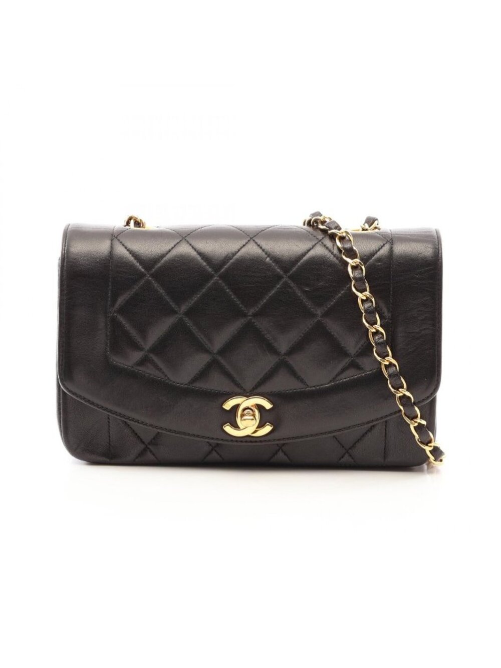 Chanel Shoulder Bag Quilted Diana Flap Black Lambskin Chain